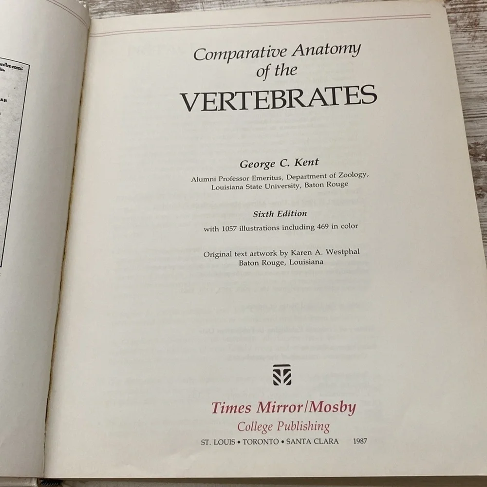 Comparative Anatomy Of The Vertebrates By George C. Kent Hardcover 1987